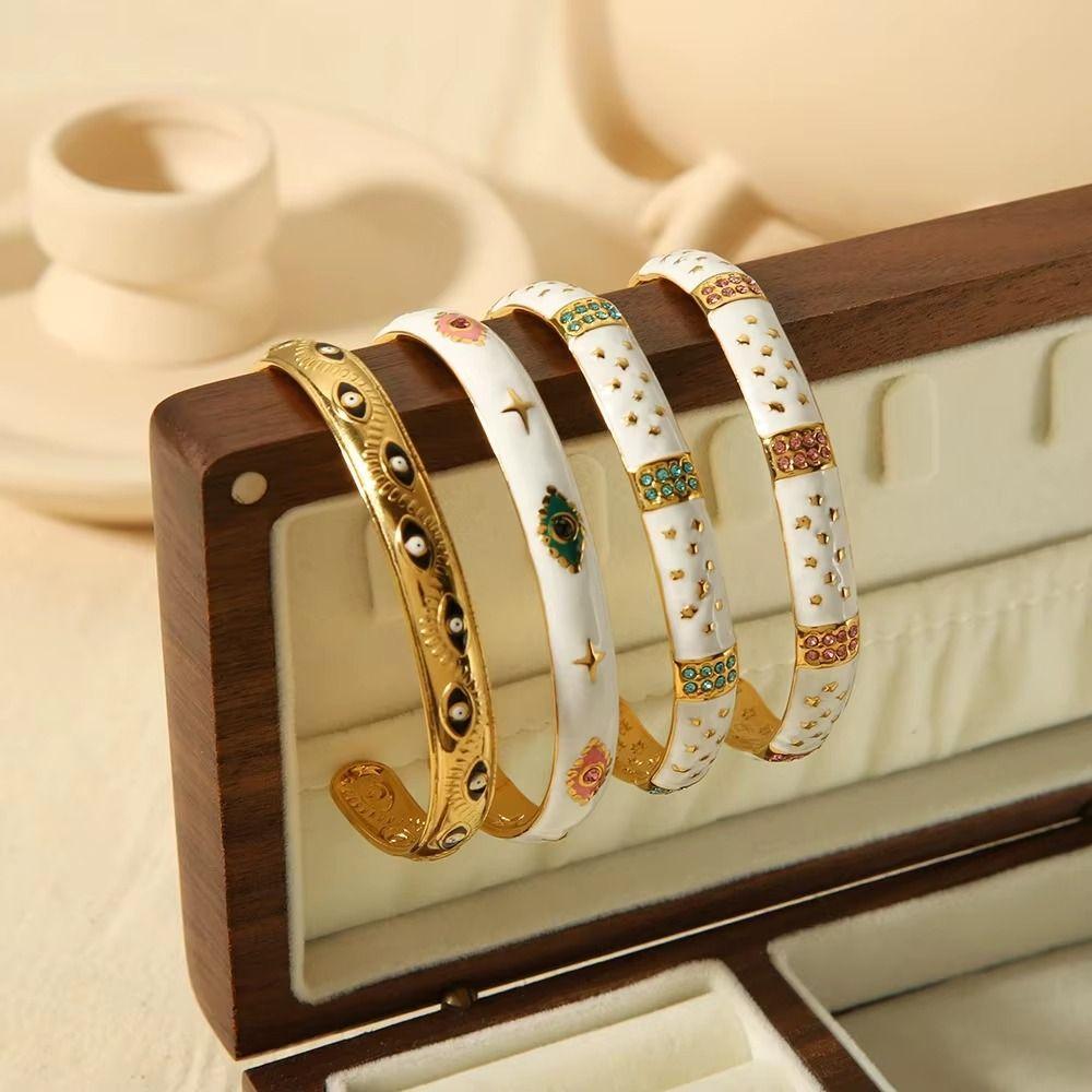 Oil Drip Design Women's Bangle Pink Green Rhinestone Demon's Eye Bracelets  Decoration