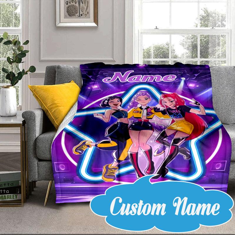 Custom Name KPop Cartoon Blanket bed sofa Blanket Flannel Blanket for Camping, Hiking, Picnic Essentials,gift for Fan family
