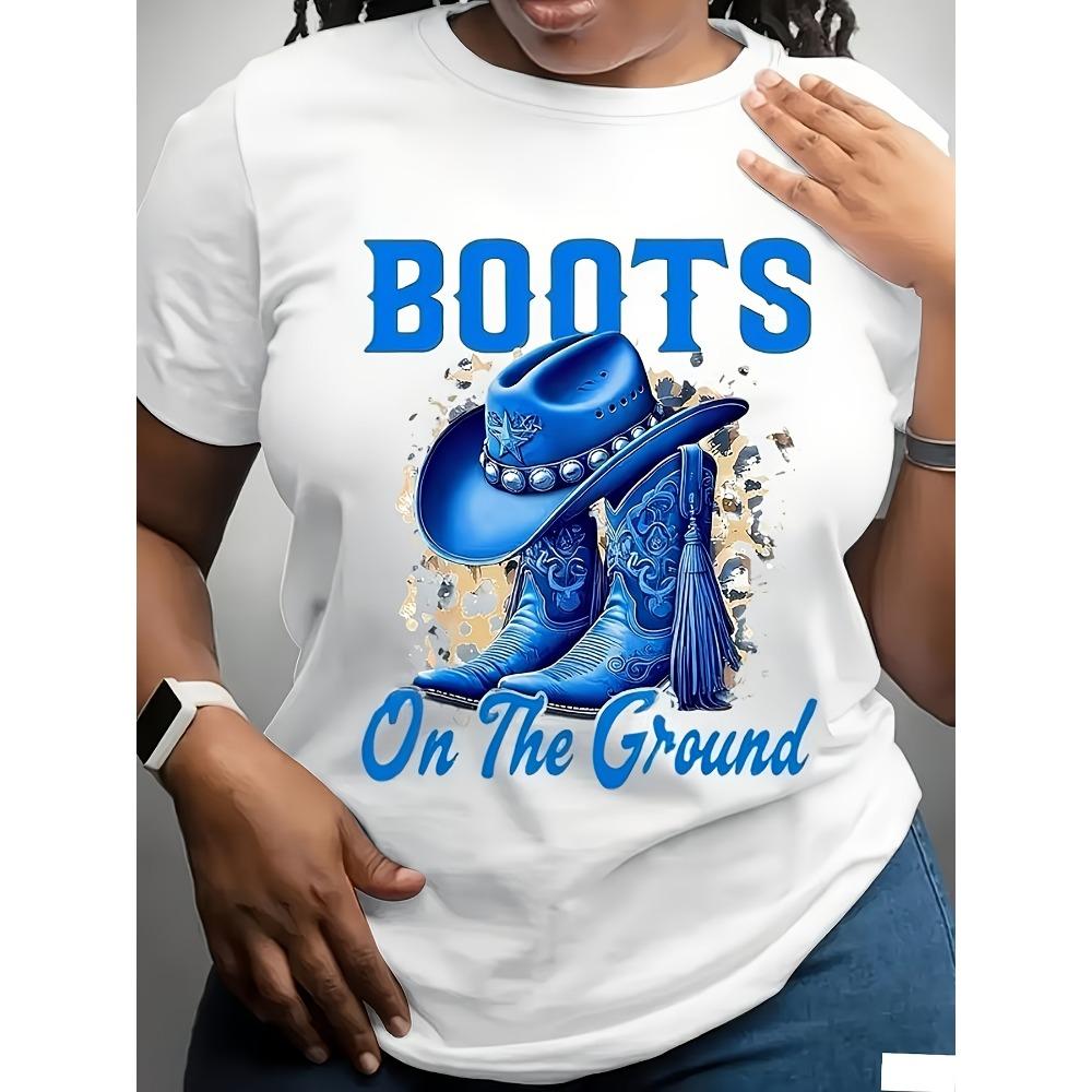 I Got My Boots on The Ground Cartoon Woman Design Ladies Summer White Crew Neck Breathable Short Sleeve Aesthetic Clothes