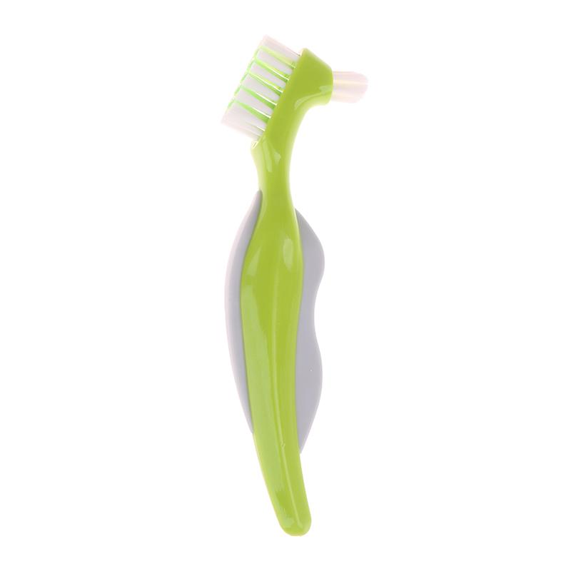 Multi-Layered Bristles Denture Cleaning False Teeth Brush Oral Care Non-Slip Ergonomic Rubber Handle Dual Heads Antibacterial