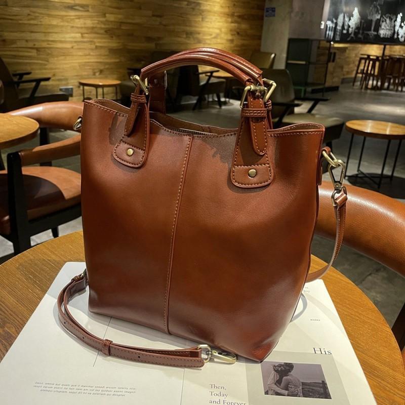 Factory Top Layer Cowhide Large Capacity Tote Bag Genuine Leather Women's Versatile Vegetable Tanned Handbag Crossbody