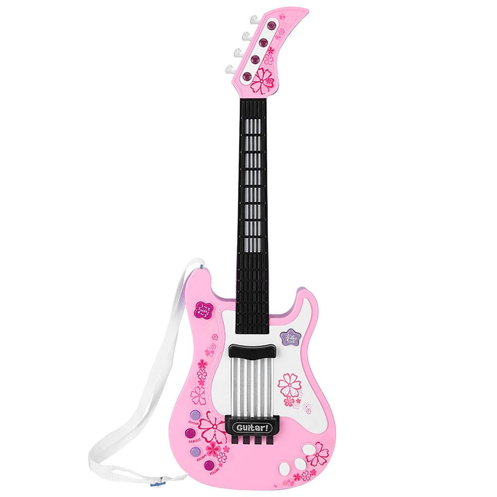 Multifunctional Kids Bass Guitar Toy Children Light Musical Instrument Toy Pink