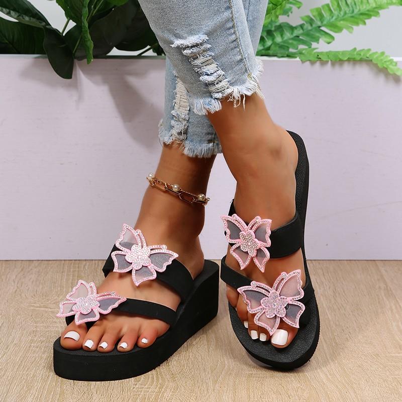 

Весенне-летние шлепанцы на платформе большого размера женские простые со стразами в виде бабочки на танкетке шлепанцы обувь женская 36-42 42 розовый