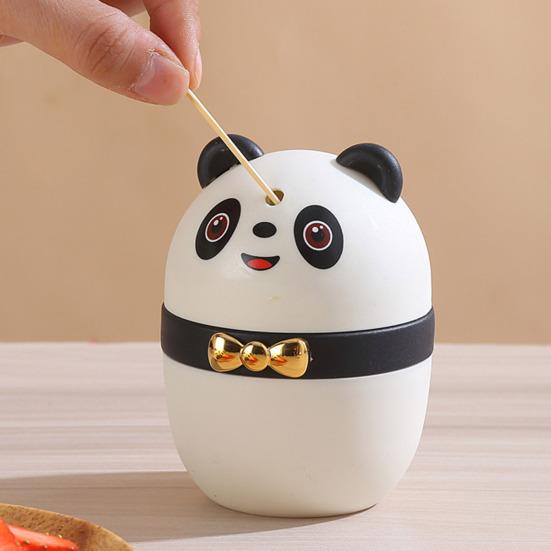 Niedlicher Panda Zahnstocherhalter Automatischer Pop-Up Zahnstocherspender Cartoon Panda Form Zahnstocher Aufbewahrungsbox für Küchen Tischzubehör