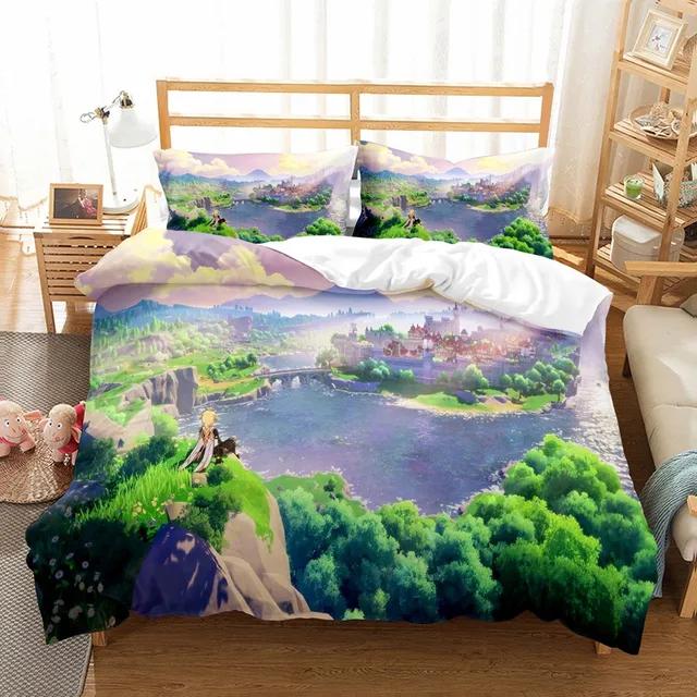 Genshin Impact Bedding Set For Kids Teens Boys Girls Game Duvet Cover With Pillowcase Microfiber Bedclothes Cartoon Bed Linen