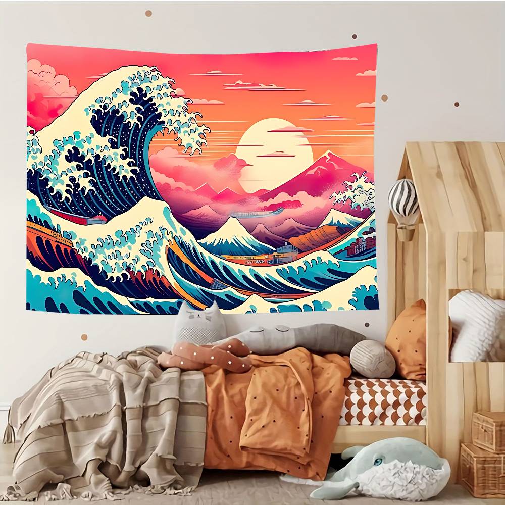 Japanese Art Kanagawa Customizable Tapestries Tapestries Of Various Styles, Anime-themed Wall Hangings, Celebrity Photo Printing