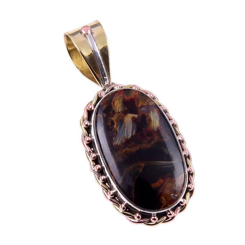 Natürlicher Pietersit Edelstein 925 Massiv Sterlingsilber Zweifarbig Anhänger 1,50" T4U70