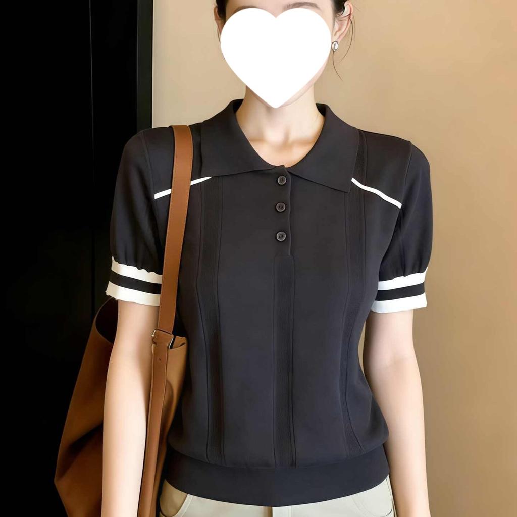 Korean Wear Knitted Short-sleeved T-shirt Women's Summer 1116 New Unique and Beautiful Thin Knitted Sweater Lapel Top