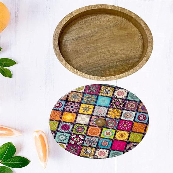 22.5 Cm Wooden Serving Chapati Box Wooden Chapati Casserole for Dining Table To Serve The Guests Roti, Paratha, Puri Kitchen Decor