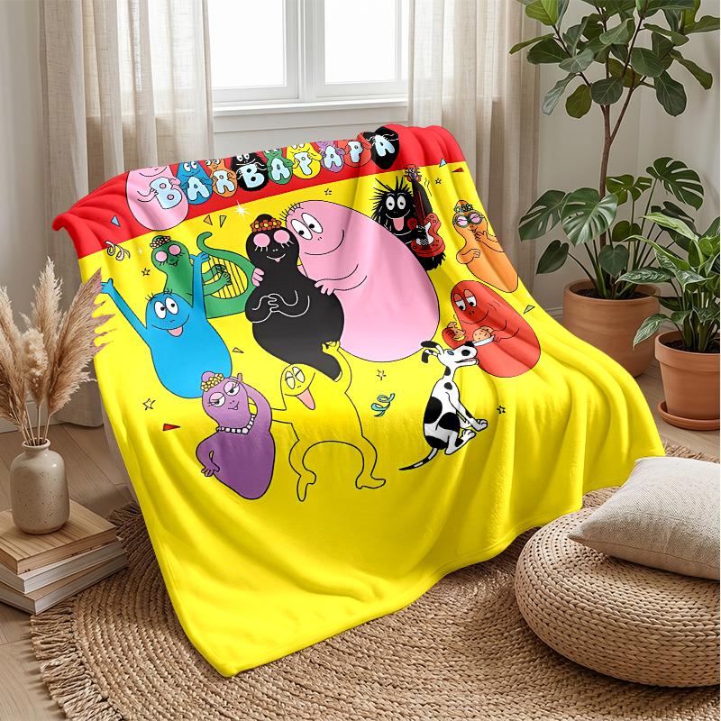 Barbapapa cartoonPrinted Flannel Blanket Cozy Skin-Friendly Warm Throw for Couch Bed Indoor Daily Use