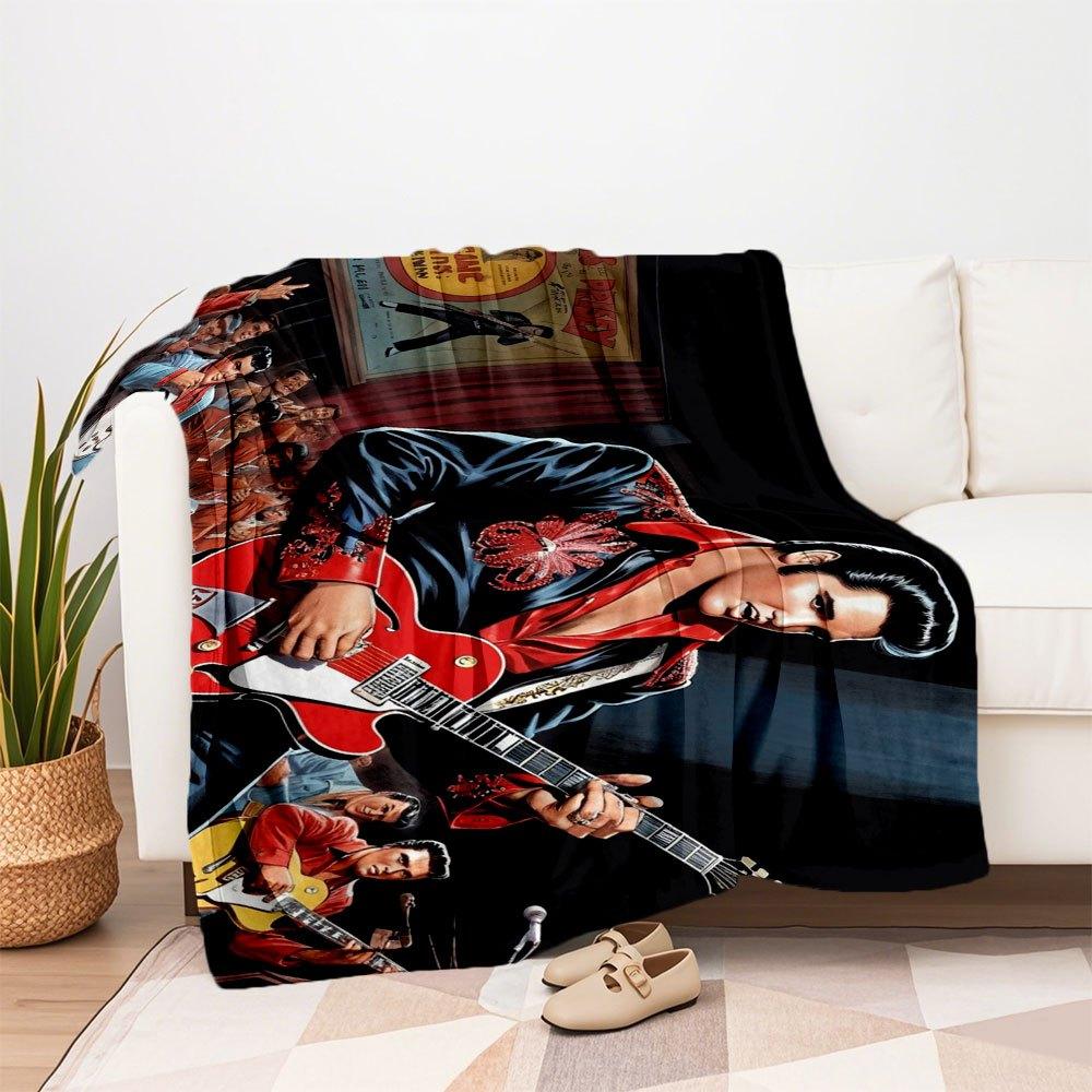 "Elvis Presley: King of Rock 'n' Roll Guitar Art Print"Blanket Flannel Throw Blanket for Sofa, Bed, Travel, Camping, Office, Couch, Chair, A