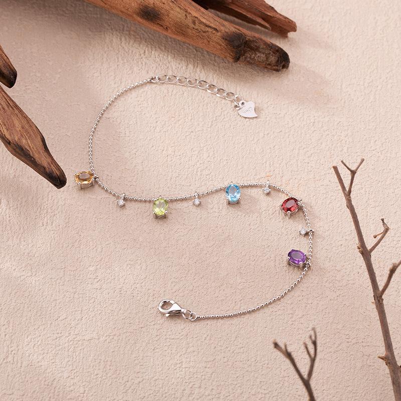 Gypsy Natural Garnet Topaz Amethyst Citrine Bracelet Women'S S925 Sterling Silver Color Treasure Jewelry