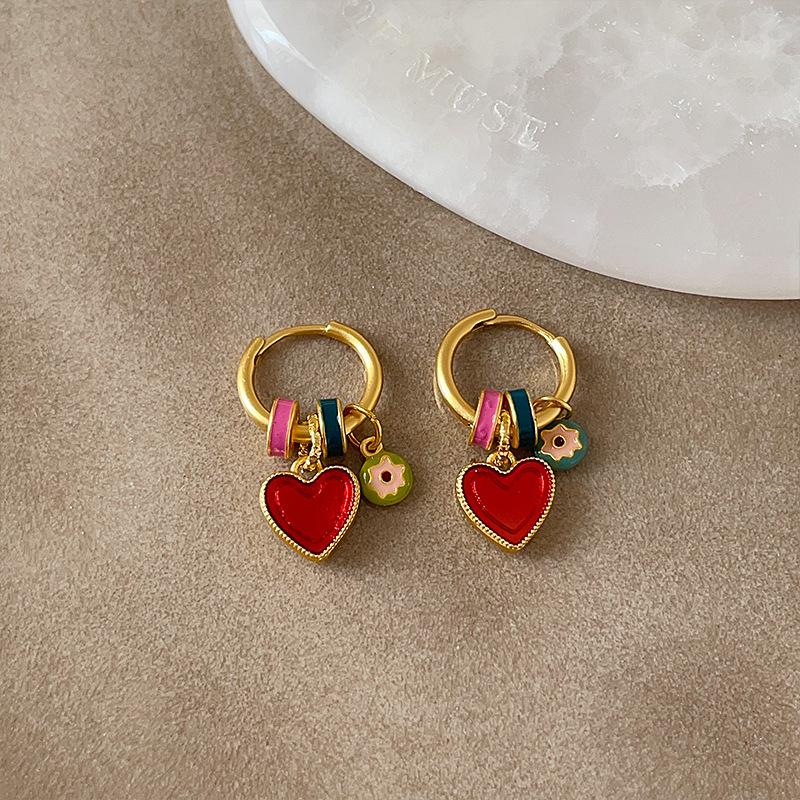 Dopamine Color Oil Drop Love Flower Earrings Women'S Niche Unique Personality Exquisite Simple Versatile Earrings