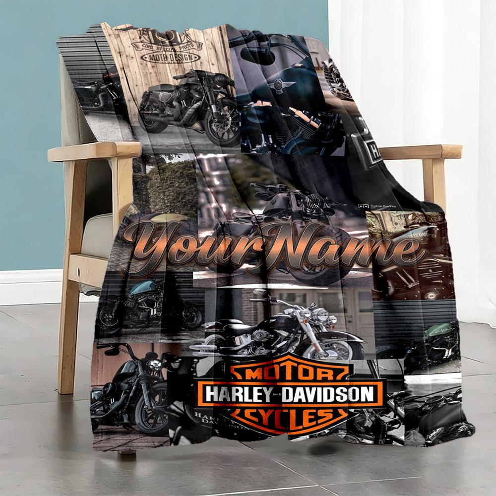 Harley-davidson Motorcycles Personalized Text Blanket Cozy Personalized Blanket Soft & Cozy Throw For Nap Office Chair Livingroom Bed