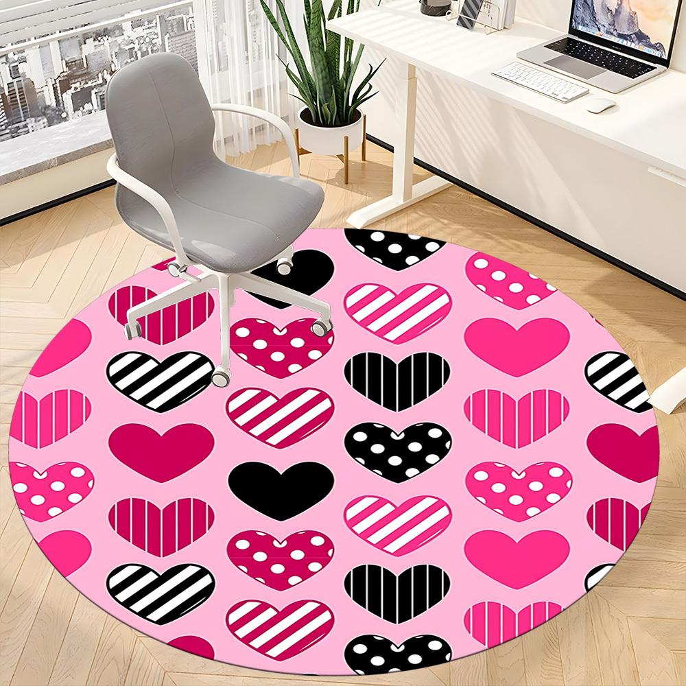 1pc Heart Pattern Office Round Rug, Non-slip, Soft and Durable Office Rug for Interior Decoration, Perfect for Office, Beautiful Decoration yy26032406
