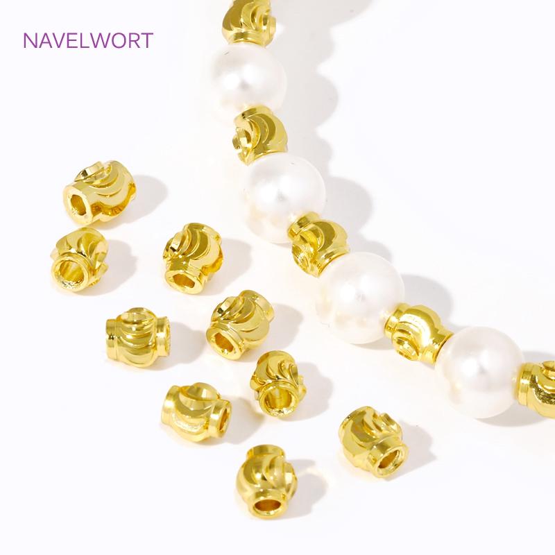 4mm Brass Beads Separators 18K Gold Plated Lantern Beads Spacer Beads,Round Loose Beads For Jewelry Making,DIY Jewelry Materials