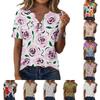 Women's Casual Floral Print V-Neck Short Sleeve T-Shirt Top with Decorative Buttons for Everyday Wear