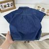 2026 Boys' Cartoon Embroidered Denim Short-Sleeve Shirt - Summer New Arrival