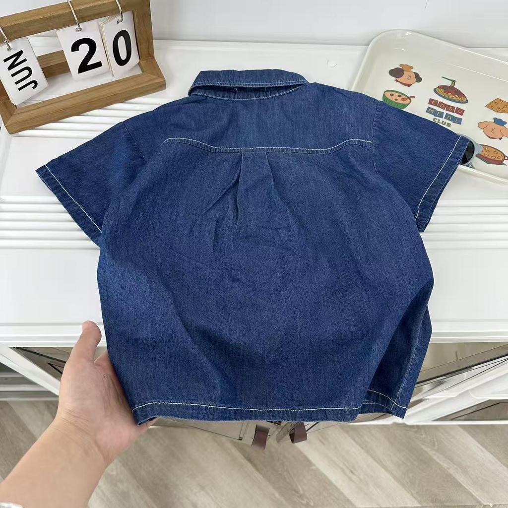 2026 Boys' Cartoon Embroidered Denim Short-Sleeve Shirt - Summer New Arrival