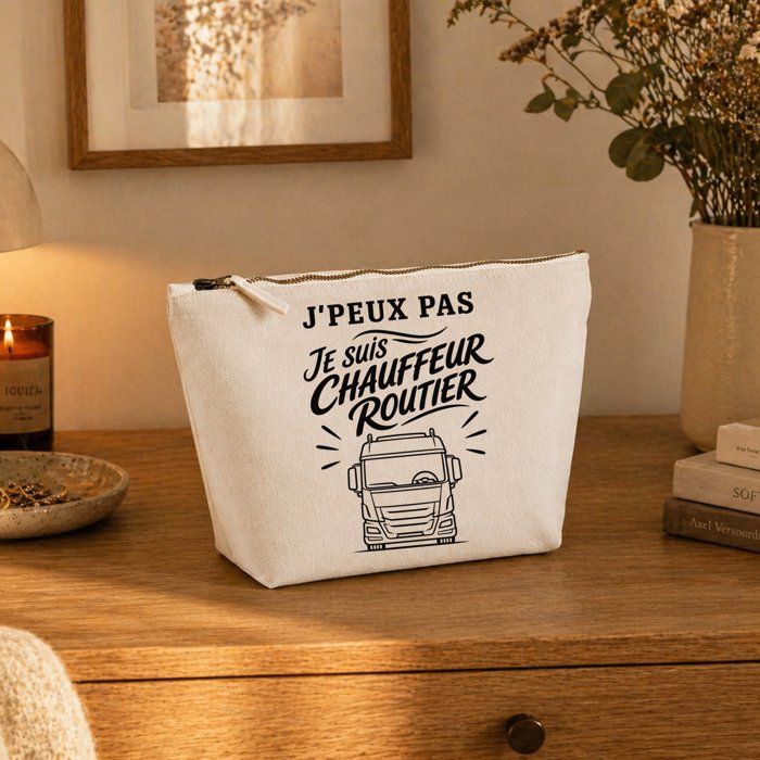 Trousse de toilette - PLANETEE - J’peux pas je suis Chauffeur routier - Beige - 100% coton - 3 L