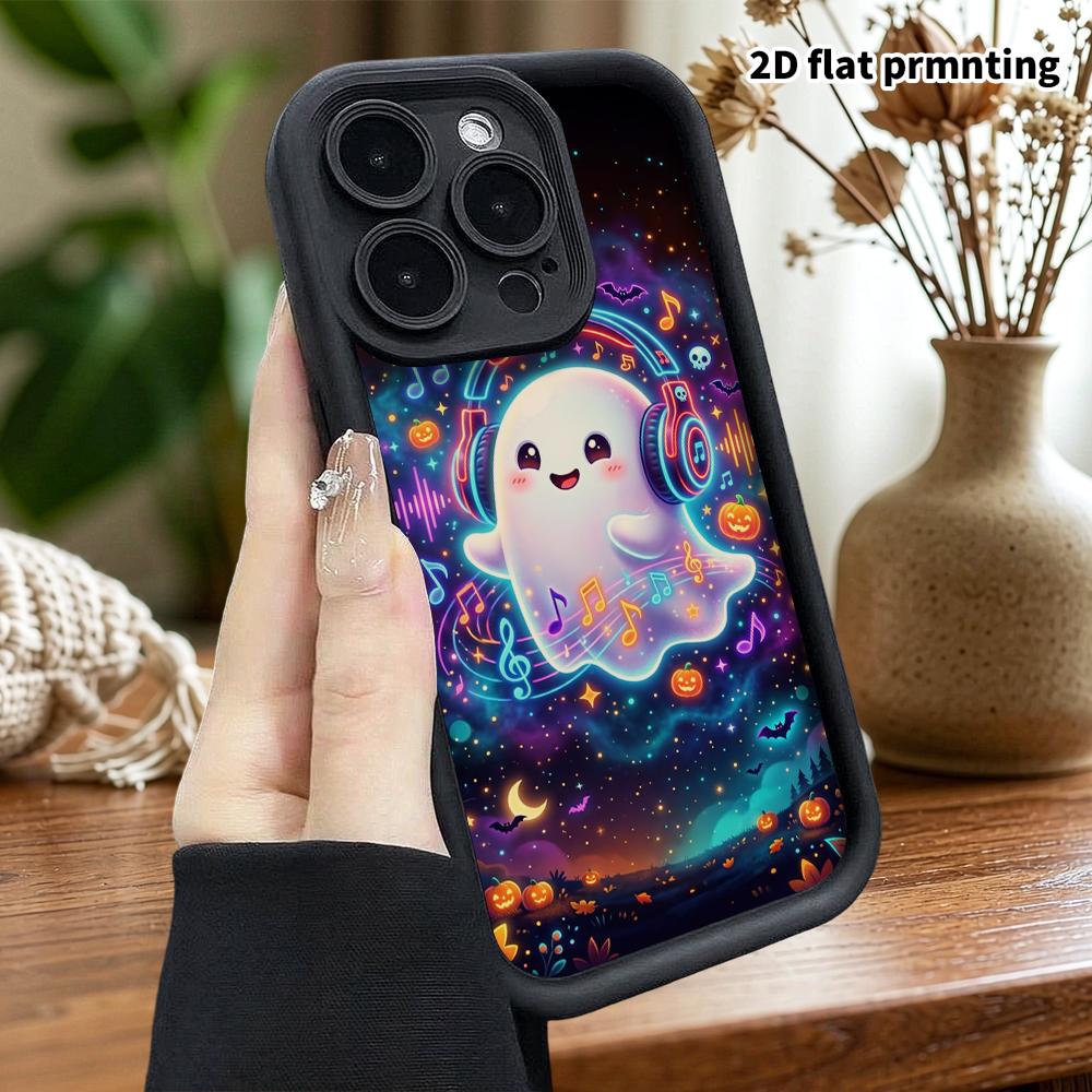 Phone Case: 2D flat, suitable for iPhone 18 17 16 15 14 13 12Pro protective case, neon little ghost, perfect Christmas and Halloween holiday gift