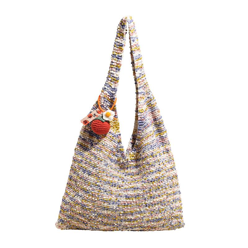 Knitted Bag Women's Large Capacity 2025 New Autumn and Winter Versatile Shoulder Woven Shopping Bag Leisure Commuter Tote Bag