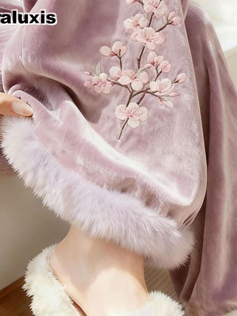 Golden Velvet Combed Ribbed Wide Leg Pants for Women Embroidery Trim Slim Fit High-End Trousers