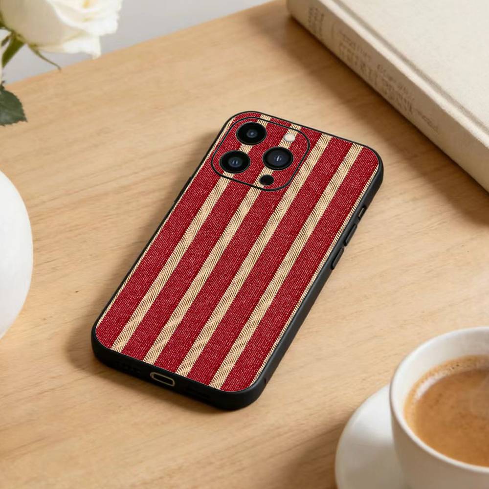 Burgundy White Stripe  Phone Case For iPhone17,16,15,14,13,12 Plus,Max Soft Silicone Black Cover