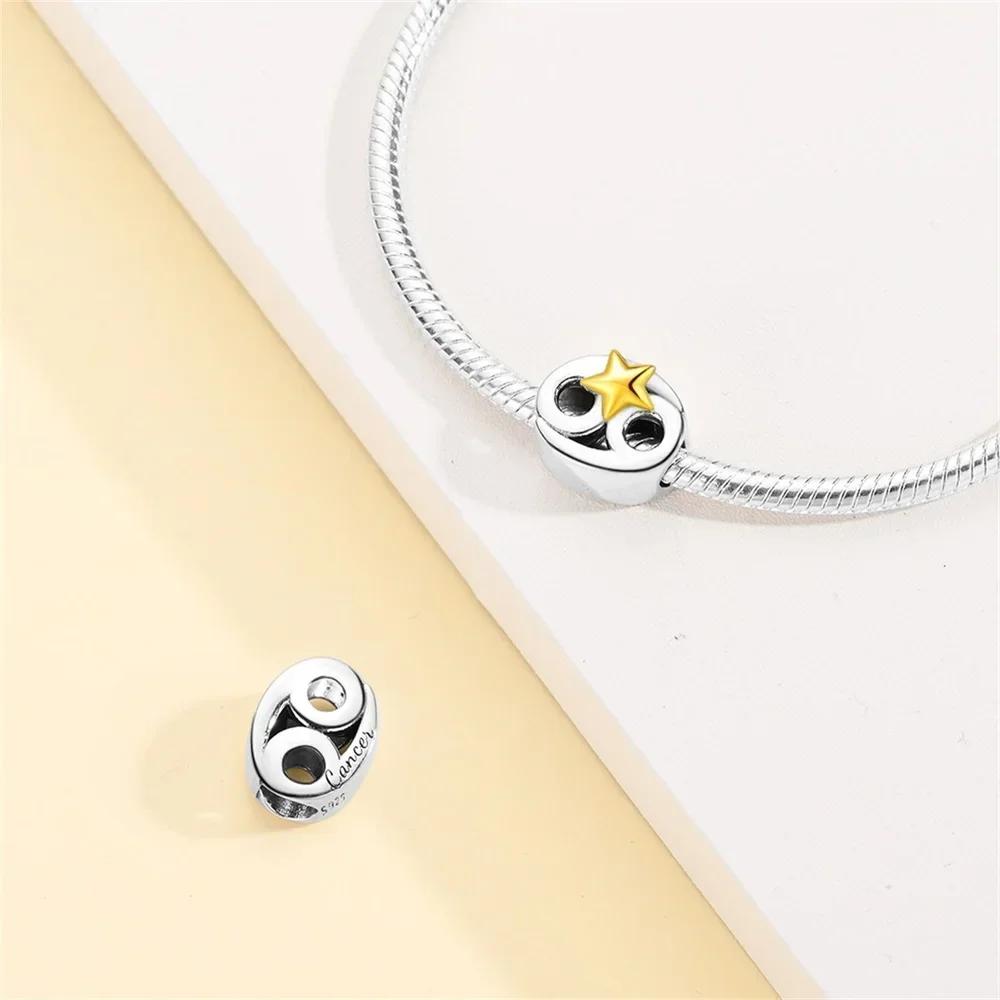 Exquisite Yellow Twelve Zodiac Signs Star Shape Taurus Symbols Authentic Copper Bead Compatible With Bracelets Women Do It Yourself Birthday Gift Acce