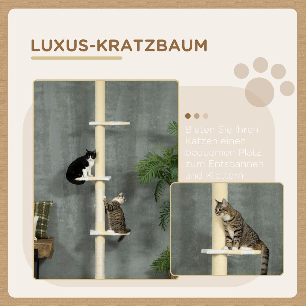 260cm Adjustable Floor-To-Ceiling Cat Tree w/ Anti-Tipping Kit, Toy Ball