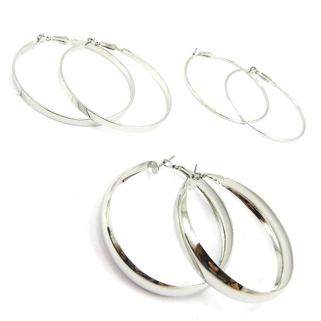 Les Trésors De Lily [L6069] - 3 Pairs of Silver 'Choréographie' Hoop Earrings Ø 6 Cm