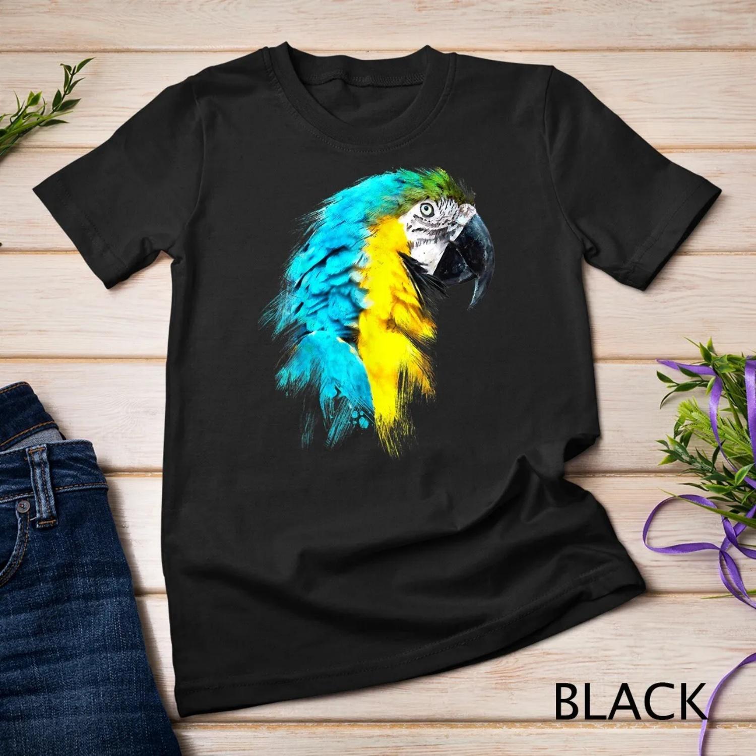 Watercolour colourful scarlet macaw parrot bird painting T Shirt S чёрный