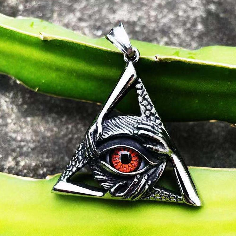 Retro All Seeing Eye Anhänger Halskette Punk Dreihändige Umarmung Dreieck Böser Blick Halskette Edelstahl Männer Schmuck Geschenk