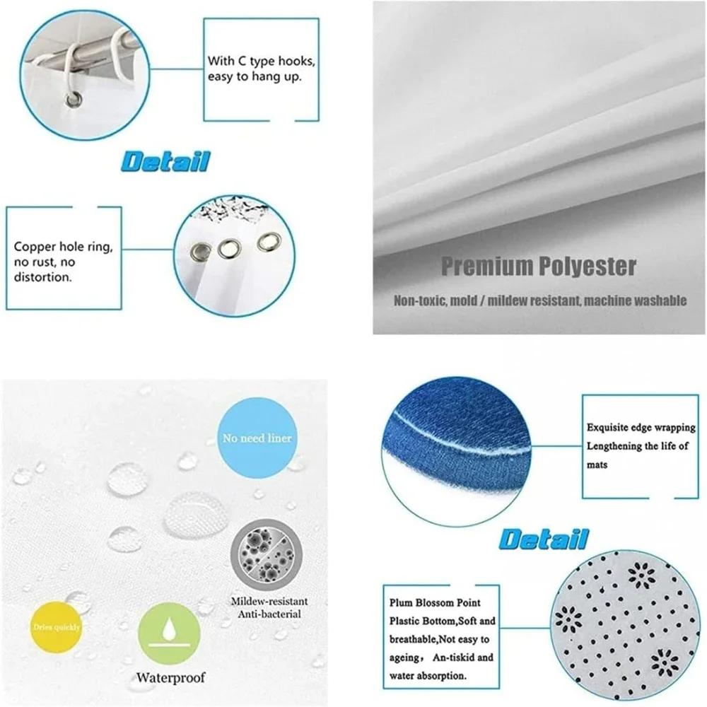 4Pcs Waterproof Shower Curtain Set Bathroom Curtain with Entrance Doormat Toilet Seat Cover Rug Anti-Slip Floor Mat Bath Decor