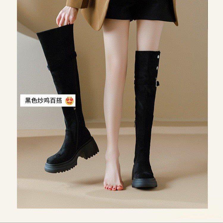 Knight boots slim tall boots autumn and winter new children fold two through knee thick heel
