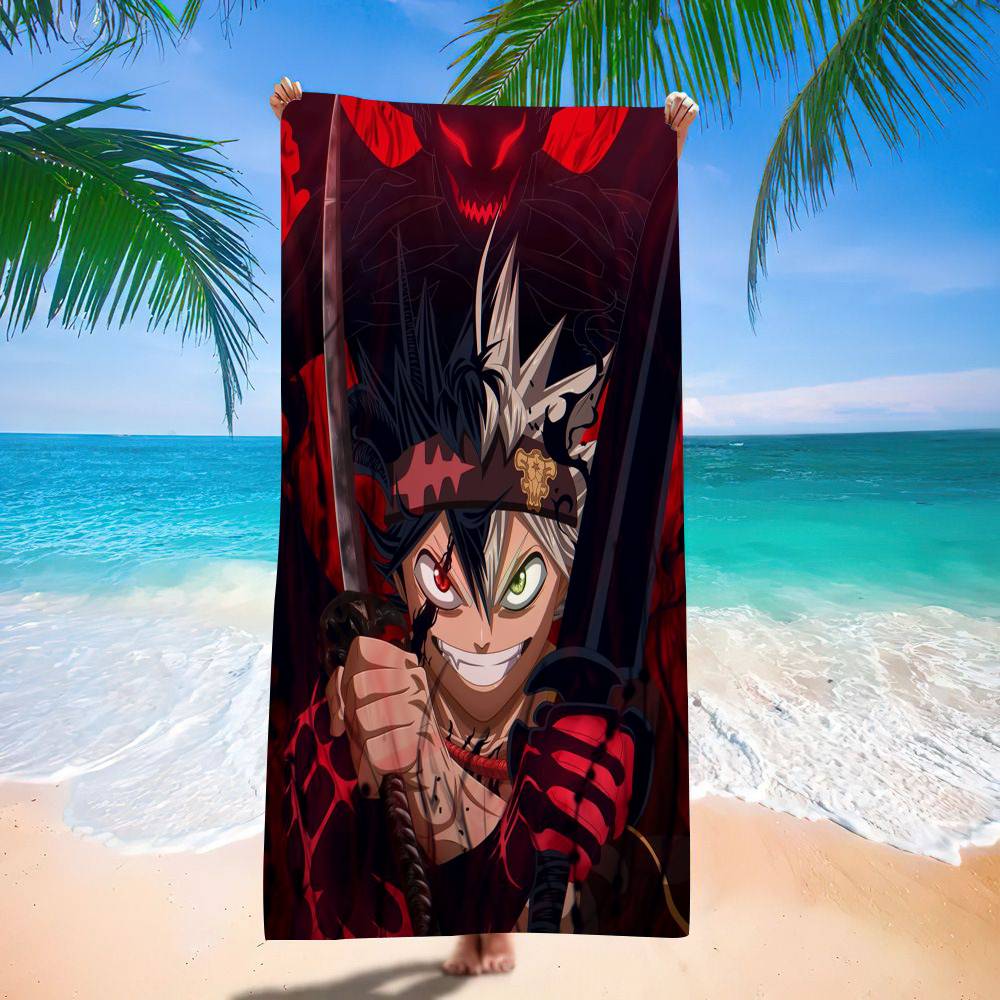 Anime B-Black Hot C-Clover Microfiber Printed Beach Towel Mountain Climbing Yoga Beach Swimming Running Absorbent Soft Towel