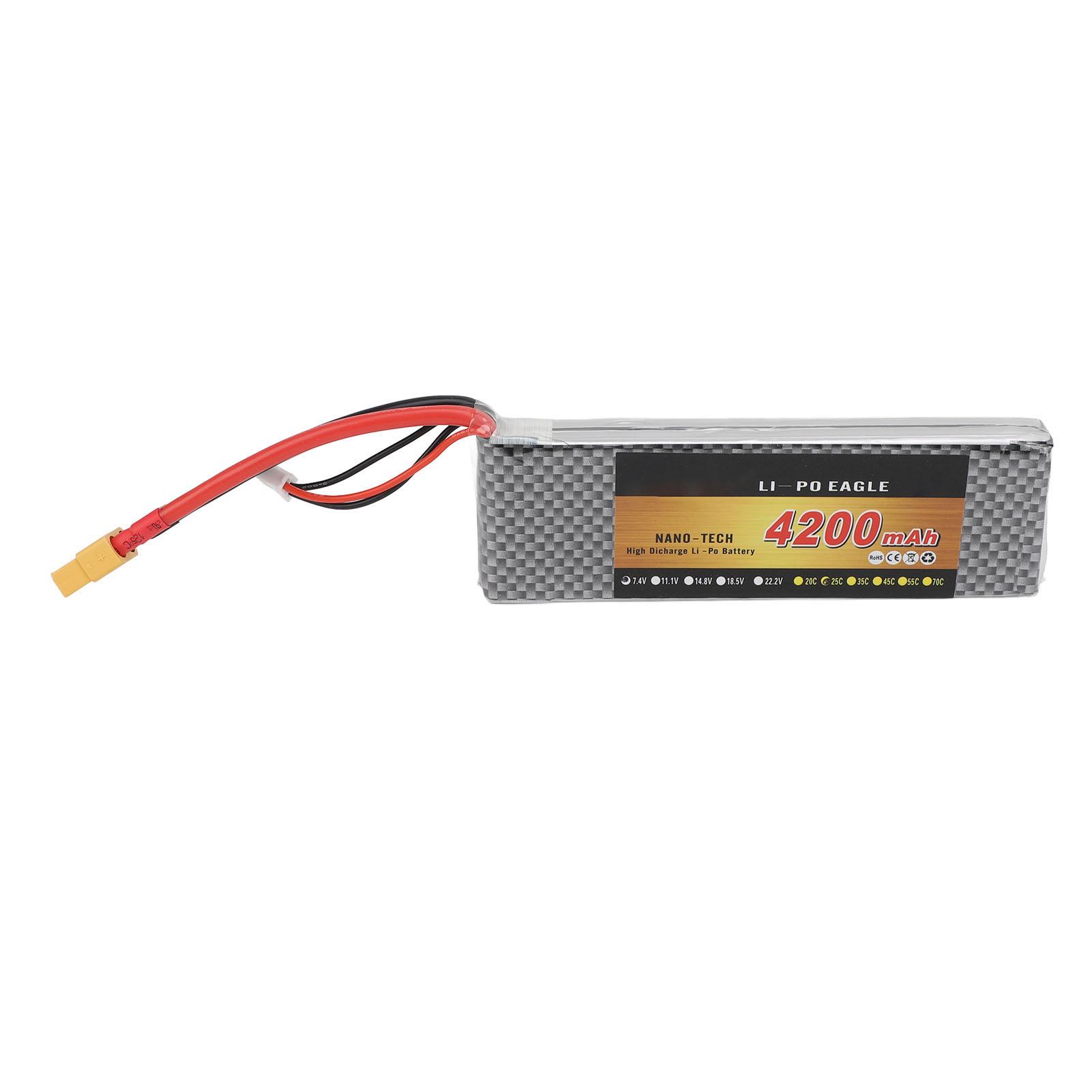 

7.4V RC Drone Lithium Battery 2S 4200mAh 25C XT60 Connector Long Lasting Replacement Battery For RC