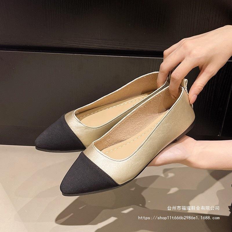 Xiaoxiangfeng Shallow Mouth Pointed Single Shoes Women's Fashion Color Matching One Pedal Flat-soled Small Leather Shoes Women's Shoe Sense Temperamen