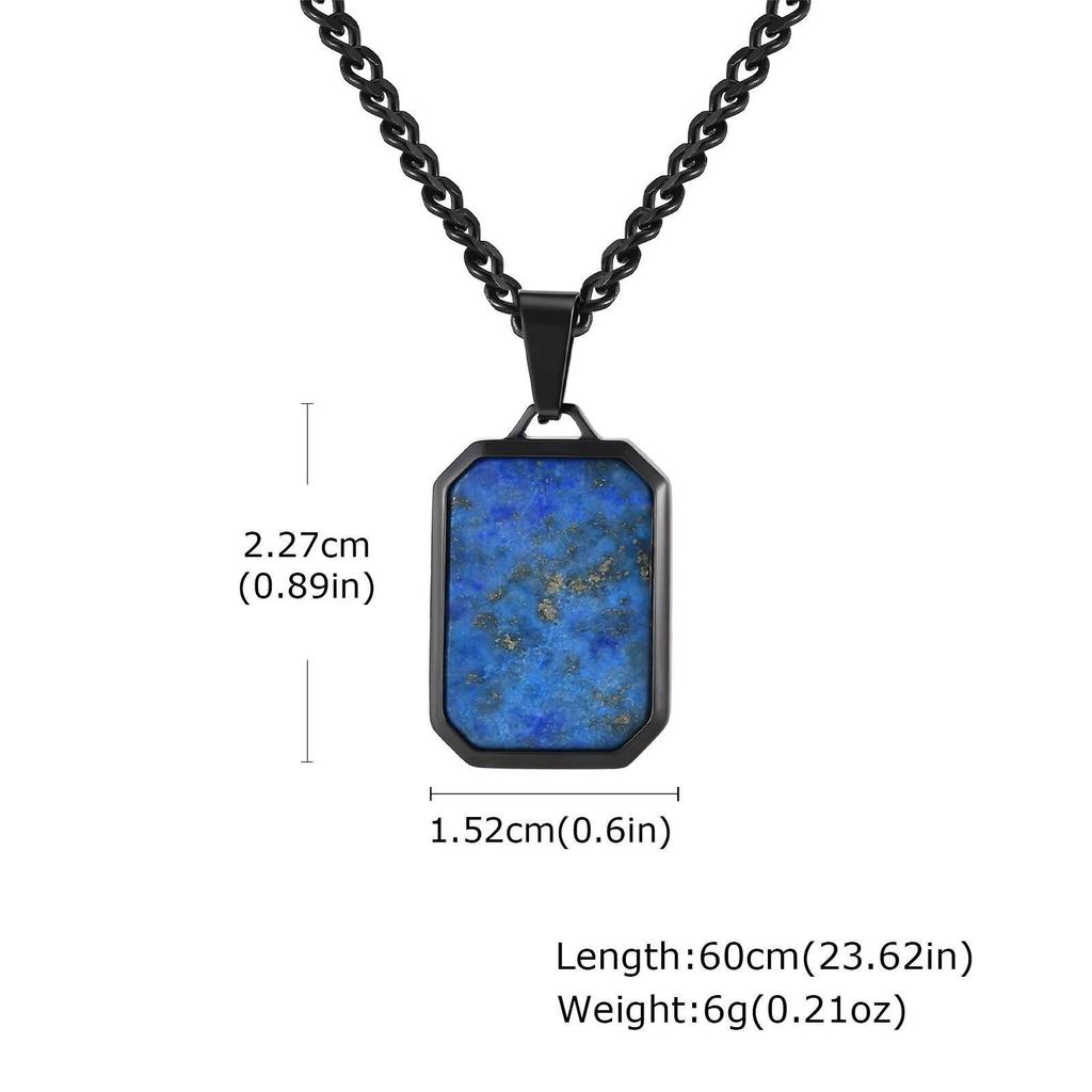 Vnox Rectangular Blue Stone Pendant Necklace for Men, Stainless Steel Casual Jewelry Accessory Father's Day Anniversary Gift NEW