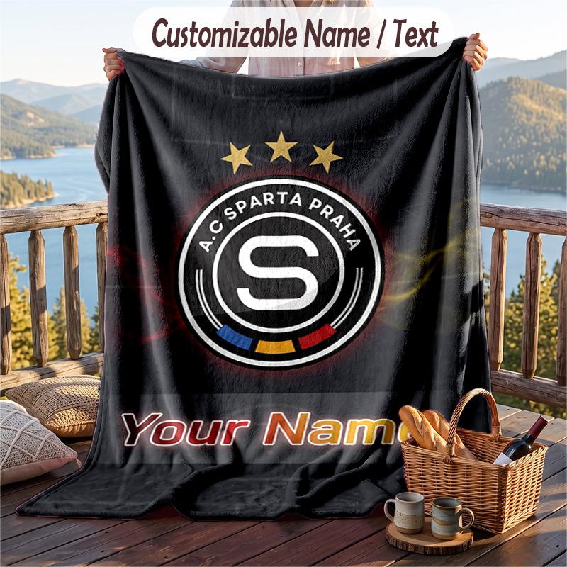 Flannel Blanket Sparta Prague Print Custom Name Text Soft Throw for Sofa Bed