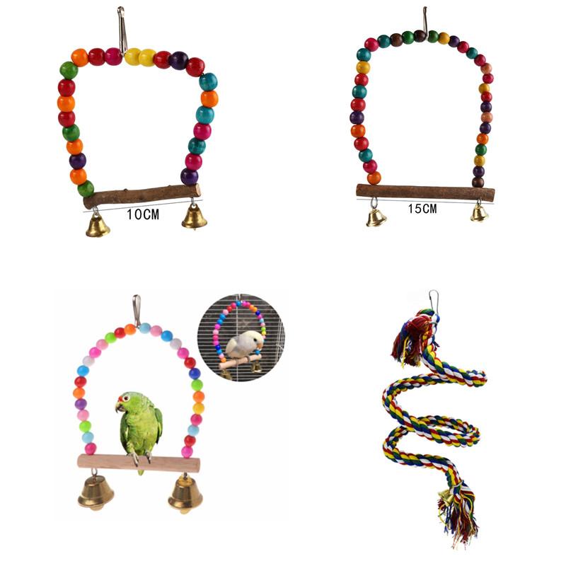 Bird Parrot Toys Wooden Hanging Swing Hammock Climbing Ladders Perches Toy Parakeet Cockatiels Bird Cage Supplies