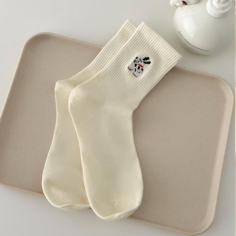 

Autumn Cute Puppy Embroidery Trend, Healing Striped Mid-calf Socks, Casual Pile Socks 1 pair