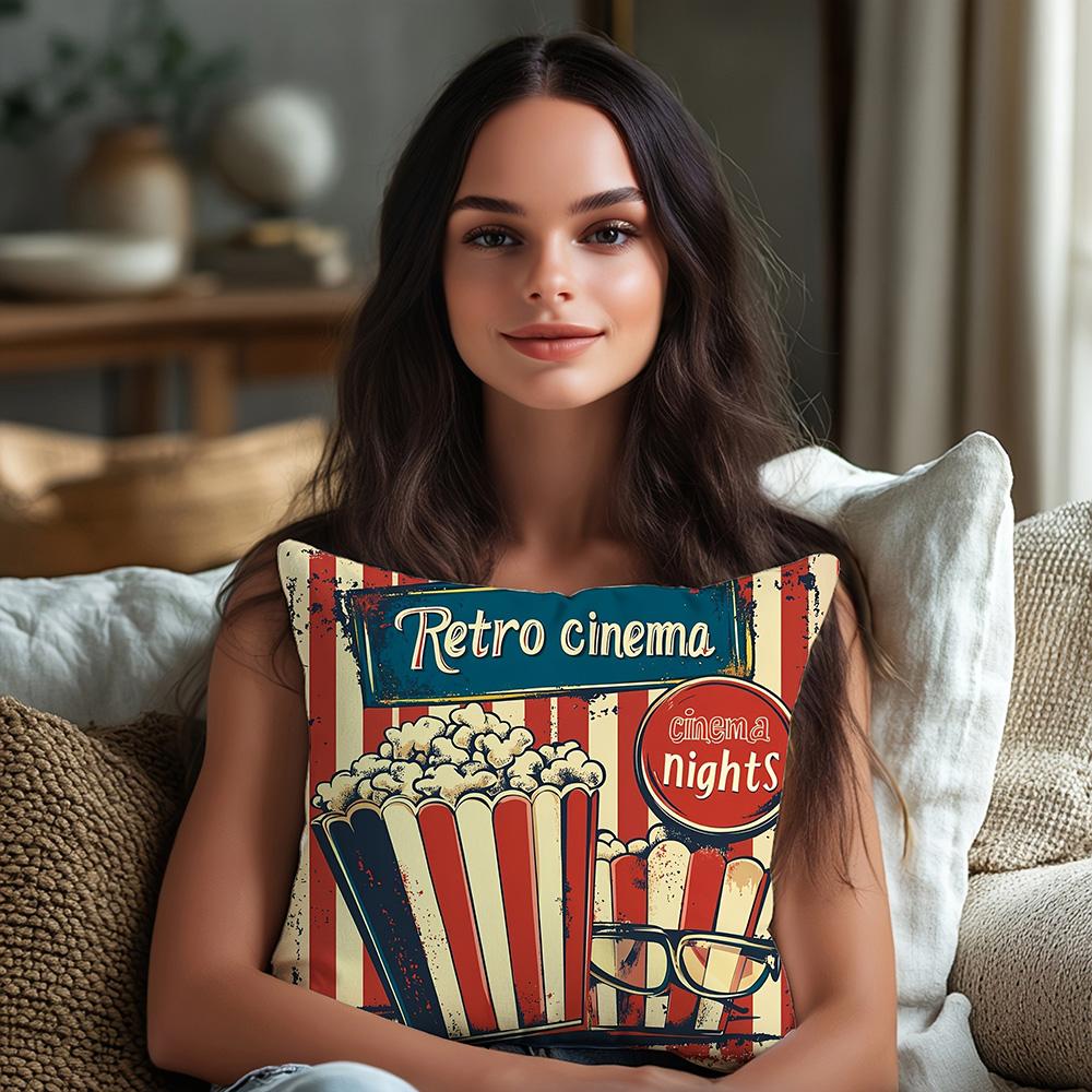 Vintage-Inspired Pillowcases: Coffee, Pizza, Retro Cinema, and Café-Themed for Unique Home Decor Sofa Cushion Cover