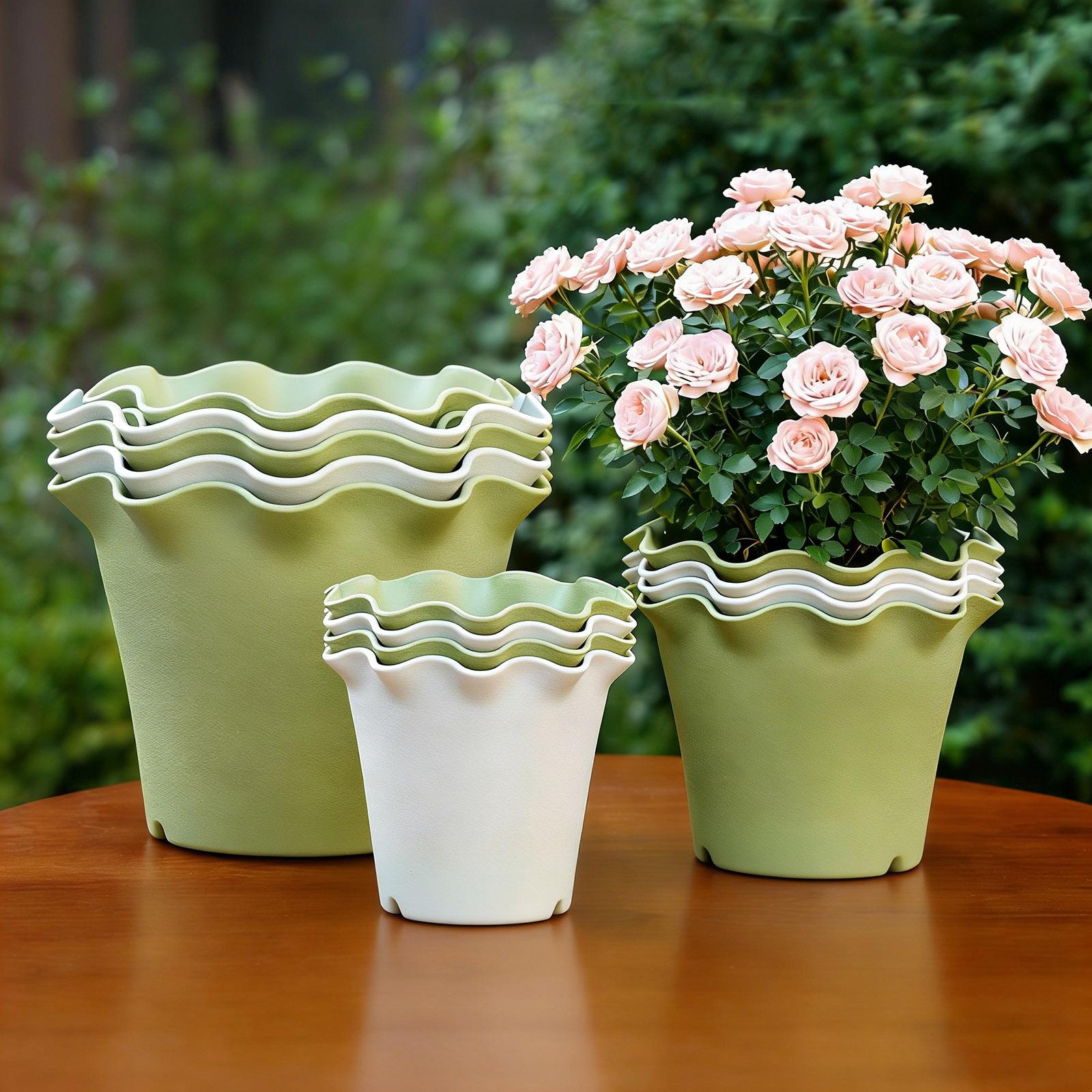 

Цветочный горшок с краем в виде листа, утолщенный пластик, для внутреннего балкона, высокий уровень внешнего вида, горшок с волнистым краем one size