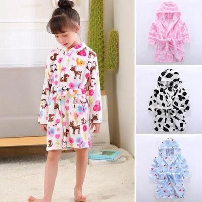 Baby Flannel Robe Bathrobes Kids Cartoon Sleepwear Hooded Baby Robes Boys Girls Pajamas Thickening