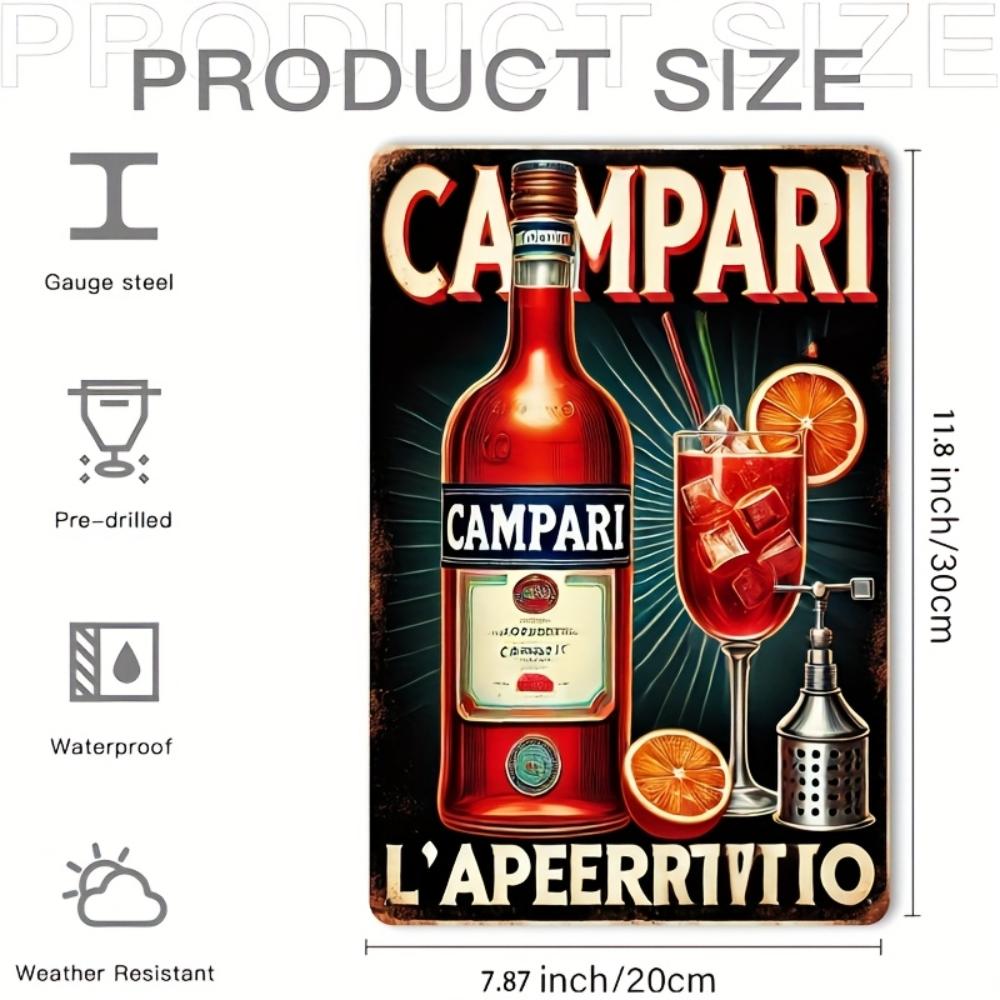 AperitivoRegaloNostalgia Retro Campari Cartello Metallico - Decorazione Bar Vintage - per Cucine e Regali - Audace Design della Bottiglia