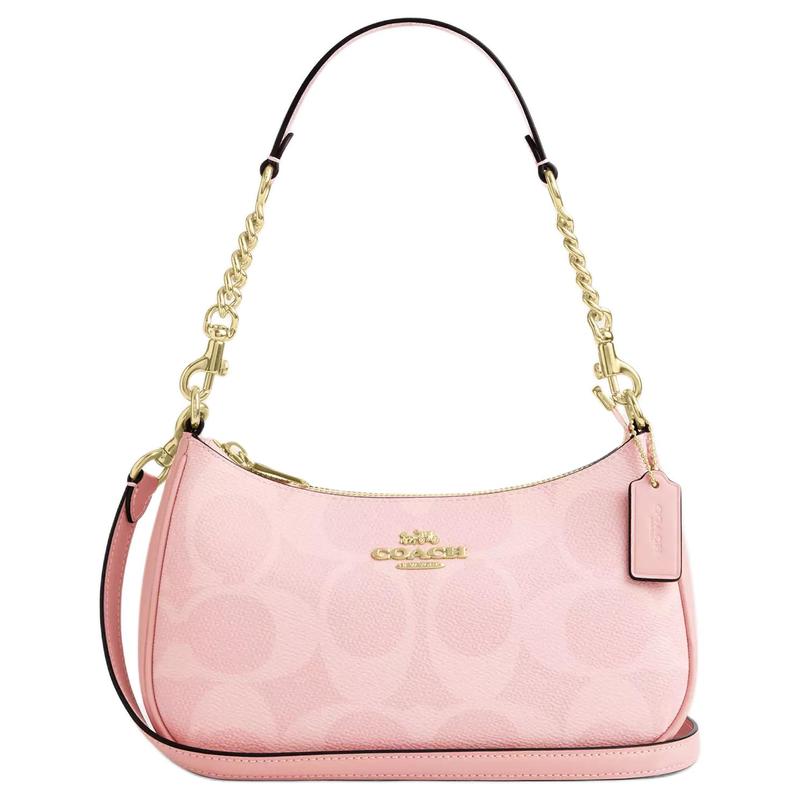 

COACH Teri 25 Signature Print Faux Leather Shoulder Bag Medium Women s Cream Pink рожевий