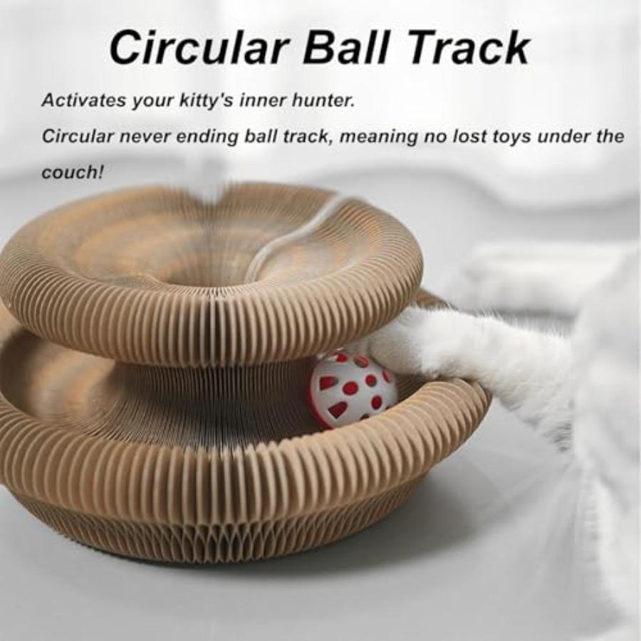 Magic Organ Cat Toy for Indoor Cats Foldable Recyclable Accordion Scratcher Board with Ball Interactive Play Pad in Multi-Color