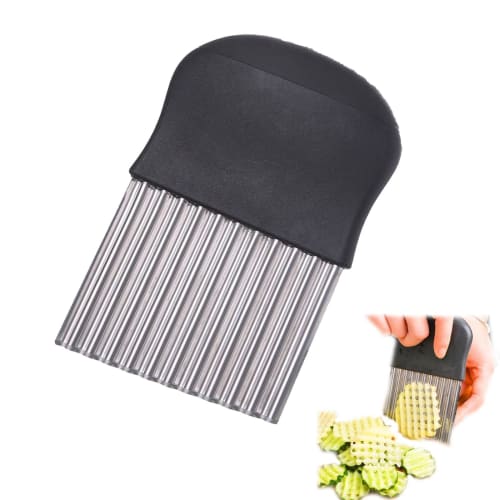 HUIKKJP Corrugated Potato Cutter, Stainless Steel, Multi-Function Kitchen Cutter for Potatoes, Carrots, and Onions, for Home Use (Black)