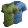V-Neck Buttons Half Placket Short Sleeve Men T-shirt Summer Solid Color Simple Tee Shirt Streetwear